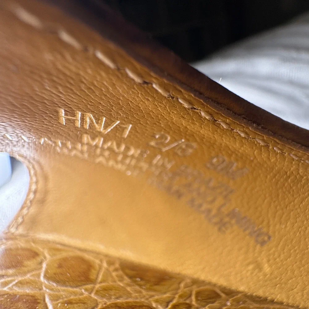 Via Spiga Brown Croc Embossed Leather Cork‎ Wedge Slingback Peep Toe Heels 9M